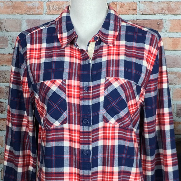*SOLD* BEACH LUNCH LOUNGE Plaid Peplum Back Top - Picture 2 of 4